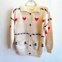 ザ ファミリア The familiar ケーブルニットセーター くるみボタン ハート柄 花柄 チューリップ 3D 立体 凹凸 毛100% ウール ヴィンテージ カジュアル キッズ 子供 カーディガン アウター フィッシャーマン ガンジー 木ボタン