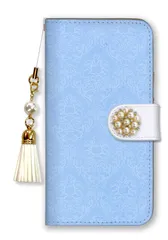 iPhone12 Pro Max ケース 手帳型 アイフォン12 プロマックス スマホケース パール デコ ストラップ付  おしゃれ レザー ダマスク柄 上品 大人 可愛い かわいい ブランド ピンク カラー05