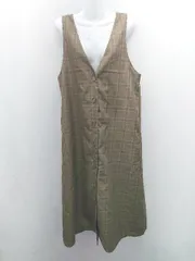 ◇ Samansa Mos2 blue フロントボタン チェック柄 ノースリーブ ロング丈 ワンピース 表記なし カーキ レディース E  【1308160044704】