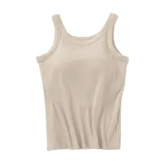 ブラトップ タンクトップ カップ付き レディース リブ編み Uネック しっかりした生地 パッド付 オシャレ 上品 さらさら シンプル 無地 ストレッチ 黒 白 rr-035