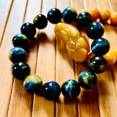 カイヤナイト 藍宝石 虎眼石 14ミリ珠 ブレスレット