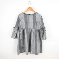 ザラ ZARA Girls ワンピース ミニ 七分袖 チェック 黒 白 13 14 *A629