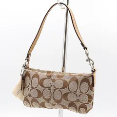 良品 コーチ シグネチャー キャンバス/レザー ベージュ/ブラウン シルバー金具 2way ポーチ/ハンドバッグ  NSY 2000000 NSK