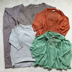 【5点まとめ売り】CINEMA CLUB シネマクラブ レディース Mサイズ チェスターコート 長袖 七分袖 セーター クルーネック Vネック 鍵編み カーディガン オレンジ グリーン ベージュ グレー シンプル カジュアル 大人