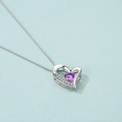 2月誕生石 アメジスト ネックレス レディース オープンハート 天然石 