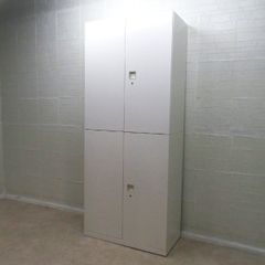 オカムラ レクトライン 上下書庫(両開き/両開き) ホワイト 鍵有 キャビネット 収納庫 物置 書類棚 倉庫 事務 EG16063 中古オフィス家具