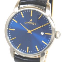 NA407721 オロビアンコ 腕時計 OR-0058N クォーツ デイト 青文字盤 革ベルト メンズ Orobianco 中古