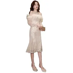 キッソス（ＫＩＳＳＯＳ） レディース スパンコール マーメイド キャバドレス パーティードレス イブニンドレス エレガント 上品 (M, ゴールド)