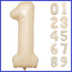 数字バルーン 大きい 誕生日バルーン 飾り付け 風船 約100cm バースデーバルーン (数字1 マットアイボリー)