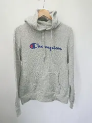 ◇ ⊇ Champion チャンピオン ロゴ フーディ 長袖 プルオーバー パーカー サイズM グレー レディース E  【1409250035647】