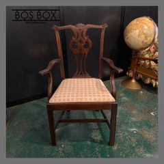 ウッド×ファブリック アームチェア ダイニングチェア チッペンデール様式 ダークブラウン●BB12N120