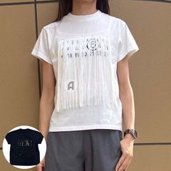 【2025春夏物モデル】☆1/25入荷☆ MM6 メゾンマルジェラ　エムエムシックス MARGIELA6 ナンバーロゴ フリンジTシャツ S52GC0332 M20048 ショートスリーブ レディース ホワイト/ブラック