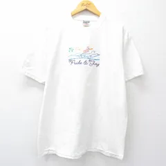 XL/古着 オニータ ONEITA 半袖 ビンテージ Tシャツ メンズ 90s 船 Pride 刺繍 コットン クルーネック 白 ホワイト 25aug20 中古