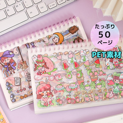 シール 7 ステッカー  PET クリア 防水 大量　沢山　人物 少女 女の子 かわいい フレークシール デコ　スクラップブッキング　コラージュ 海外シール  タピオカ　ピンク　パープル　小学生　プレゼント