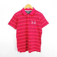 アンダーアーマー UNDER ARMOUR ポロシャツ 半袖 ボーダー ロゴ MD ダークピンク ゴルフウェア ※EKM