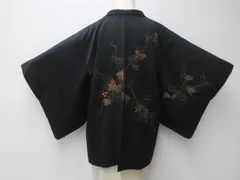 【一輝堂】【着物】黒羽織　絵羽柄　葡萄蔓草文　羽織り紐別売り　身丈約81cm　裄丈約62cm　25z03-1531