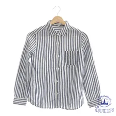 ☆美品☆ INGNI イング トップス シャツ 襟付き 長袖 ストライプ レディース グレー ホワイト ストライブ M アンゴラ 901-5146 送料無料 古着