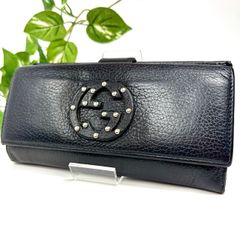 美品 GUCCI グッチ インターロッキングG GG 長財布 二つ折り 小銭入れ ウォレット ブラック メンズ レディース ユニセックス B-219