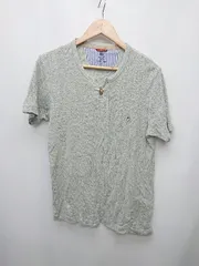 ◇ Hush Puppies ハッシュパピー ワンポイント カジュアル 半袖 ニット セーター サイズM グレー メンズ P  【1403180005251】