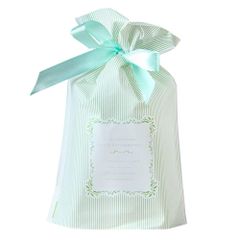 新品 (moin moin) ラッピング 袋 リボン マチ付き かわいい プレゼント用 8枚 + Thank you シール 8枚 セット | 縦23.5cm×横14.8cm×マチ6cm | 水色 ミント ストライプ 柄
