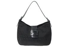 FENDI フェンディ マンマバケット ホーボー ワンショルダーバッグ 8BR036 ズッキーノ柄 キャンバス レザー ブラック 美品 中古 4b003917