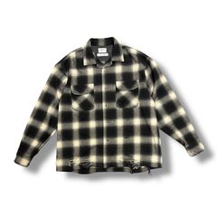 McGREGOR 23AW × 久遠 × hxcyyd オープンカラーオンブレチェックシャツ 開襟長袖シャツ マックレガー クオン エクシード コラボ 1002398700001 ブラック L  94471A5