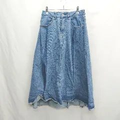 ◇ Θ WHEART ダメージ加工 ウエストゴム デニム生地 ロング丈 フレア スカート サイズL ライトブルー系 レディース E  【1501160013224】