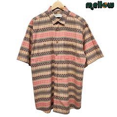 ORVIS ショートスリーブシャツ 半袖 ネイティブ ボーダー 総柄 ブラウン系×レッド系×ブラック サイズ：メンズ L オービス 古着 【中古】
