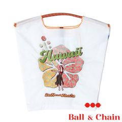 【正規品】ボールアンドチェーン (ハワイ / ホワイト) Mサイズ  トートバッグ エコバッグ 刺繍 ハイビスカス 白