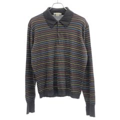 JOHN SMEDLEY ジョンスメドレー ボーダー長袖ニットポロシャツ  ブラウン L