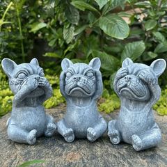 ガーデン オブジェ フレンチブルドッグ 3体セット 三猿 コンパクト おしゃれ かわいい インテリア フレブル 置物 オーナメント ガーデニング 動物 アニマル ギフト グレー