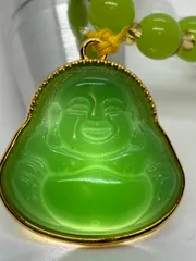 和田碧玉 金嵌玉布袋弥勒ペンダント 白月光チェーン 3843-1/5