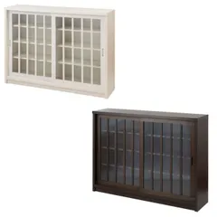 【Tatis】　幅120.5 奥行30 高さ86.5 天然木桐材の格子ガラス引戸キャビネット カウンター下収納 キッチン収納 ホワイト ブラウン 日本製 国産 完成品 木製 桐