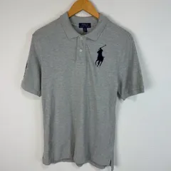 POLO RALPH LAUREN ポロラルフローレン ポロシャツ 半袖 鹿の子 ビッグポニー ロゴ刺繍 ナンバリングワッペン アースカラー グレー Lサイズ レディース 古着 ストリート トラッド
