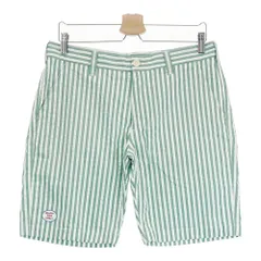 サイズ：M ROUGH&SWELL ラフアンドスウェル  裏メッシュ ハーフパンツ シアサッカー ストライプ柄 グリーン系 [240101283350]# ゴルフウェア メンズ ストスト