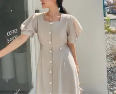 ショルダーボリュームスクエアネックドレス