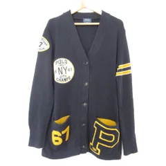 美品 POLO RALPH LAUREN ポロ ラルフローレン Vネック ワッペン カレッジ バーシティ ニット カーディガン Sサイズ ネイビー レディース 古着 中古 USED