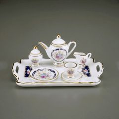 ミニチュア 【ロイターミニチュア】　ティーセット　ポーセリントレイ　ロイヤルブルー　RP1336-1 ドールハウス用