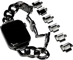 Royce&Roland Apple watch チェーンバンド バタフライバックル おしゃれ アップルウォッチ 時計 ステンレス/シルバー レディース メンズ ギフト プレゼント 44mm(ブラック,  44mm 45mm 46mm 49mm)