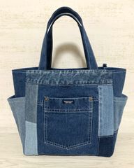 デニム&Tシャツリメイクトートバッグ ハンドメイド】 デニムシャツ リメイク トートバッグ No.26