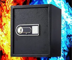 Beemyi 金庫 家庭用 小型 防犯金庫 A4書類横収納可能 鍵＆緊急電池ボックス付 テンキー式 床・壁に固定可能 safe 事務所 店 取扱説明書付(Black,  47L)