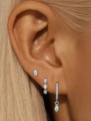 ジュエリー レディース イヤーアクセサリー セット 3個セット 非対称ジルコニア 925スターリングシルバー シングルピアス レディース  スタイル フープピアス 結婚式 ブライダルジュエリーに適しています