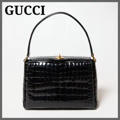 【超レア美品！】GUCCI グッチ ヴィンテージ リアルクロコダイル スクエア ハンドバッグ