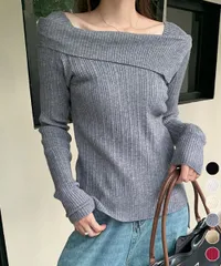 リブニットトップス オフショルダー 長袖
