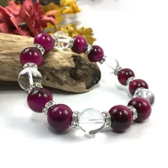 ピンクタイガーアイ&水晶 パワーストーン ブレスレット 12mm (シルバー) メンズ・レディース 男性・女性  数珠 虎目石 金運 恋愛運  □