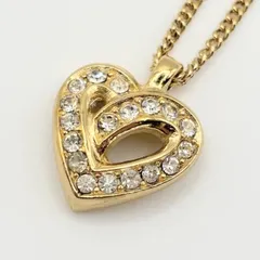 ディオール ネックレス  ラインストーン ハート メッキ ゴールド ロゴ レディース Dior  可愛い 中古【送料無料】