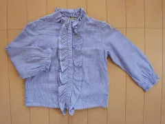 ファミリア familiar アウトレット 子供服 女の子 100cm 長袖 ブラウス シャツ ストライプ 青 フリル 春 夏 秋 ★3 トップス ガールズ 女児 キッズ 【中古】 ユーズド リサイクル 古着 子ども服 こども
