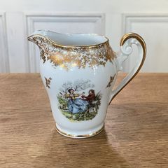 フランスアンティーク 　ピッチャー　金彩　中世絵　ロココ　磁器　フレンチインテリア【712】