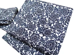 名古屋帯 】正絹ブルーグレー更紗花唐草しゃれ帯街着p-257