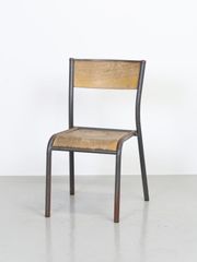 【複数有】1960年代  Mullca社製 ヴィンテージ ブラックメタルフレーム ウッド フレンチ スクールチェア イス